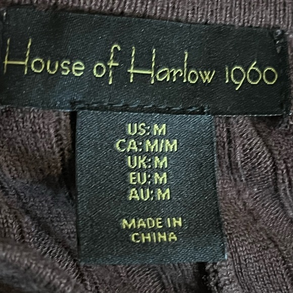 House of Harlow 1960 Mid Rise Ribbed Knit Soft Flared Pull On Brown Pants Medium - Picture 2 of 9